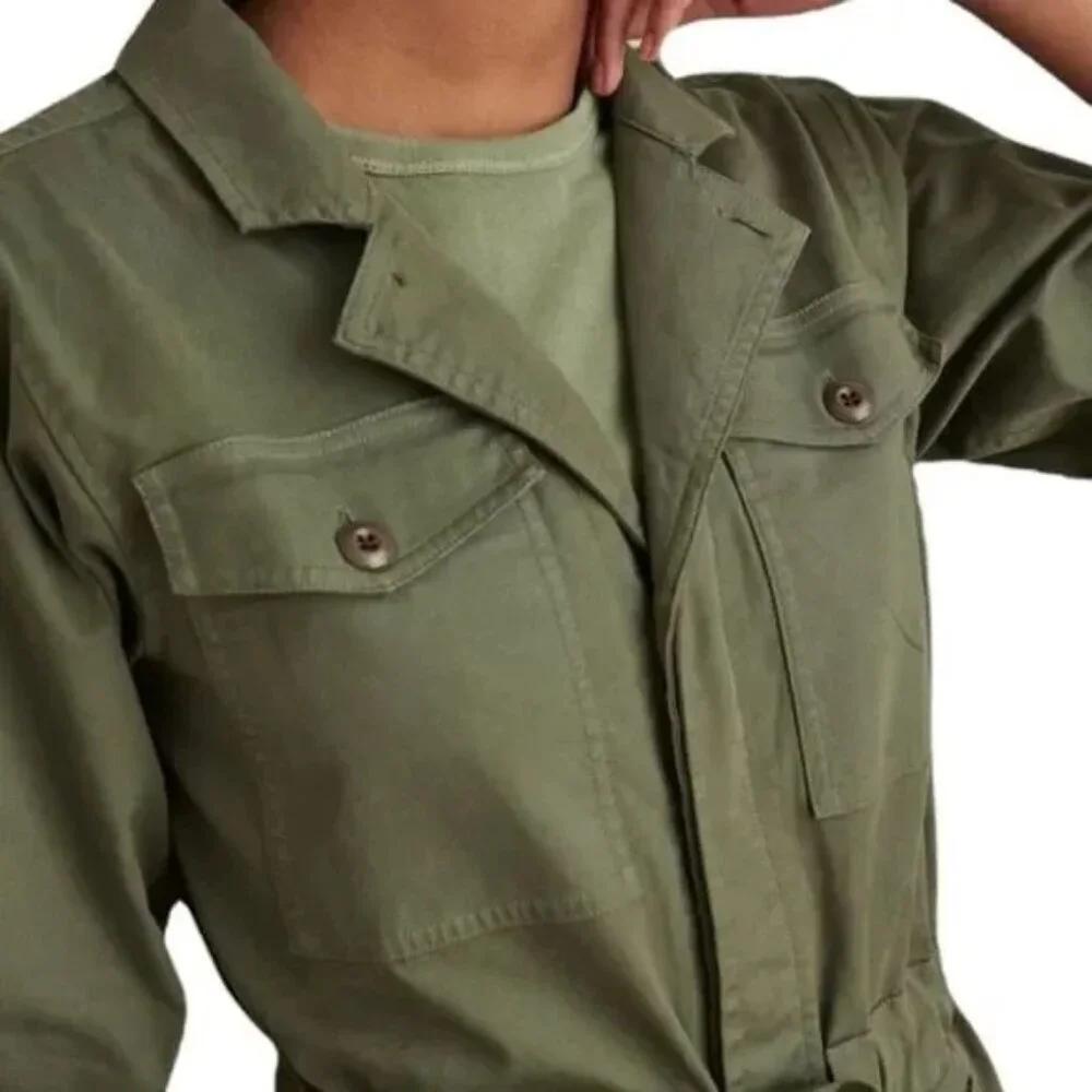 Alex Mill Long Sleeve Button Up Cargo Cotton Jumpsuit Size L Olive Green - Picture 4 of 11
